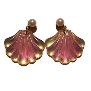 $3 ADD ON Bohemian Pearl Seashell Earring Gold Pink Glitter Shiny Beachy Boho